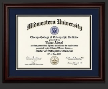 Midwestern University Doctor of Osteopathic Medicine diploma