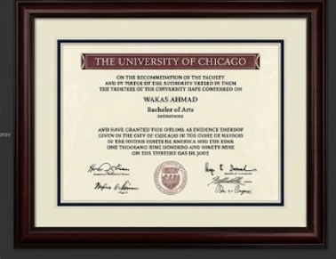 University of Chicago Bachelor of Arts diploma for Wakas Ahmad