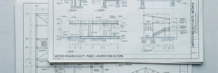 Architectural and engineering research drawings with measurement annotations