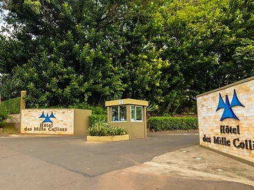 The entrance of the Hôtel des Mille Collines in Kigali