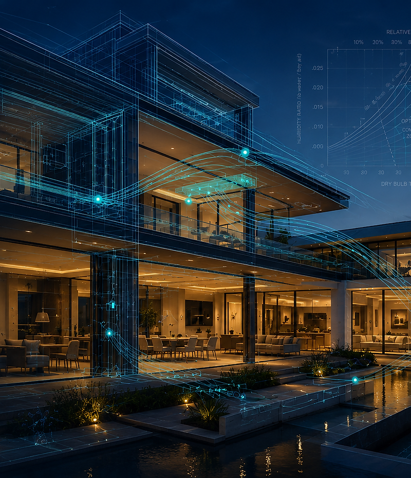 Architectural visualization of a modern home integrated with building-science data