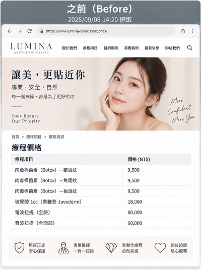 醫美診所療程價格調整前