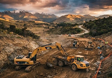 Excavator and heavy machinery at a New Zealand rural worksite