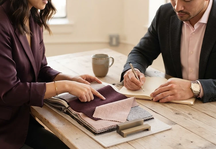 Reviewing product samples and material swatches