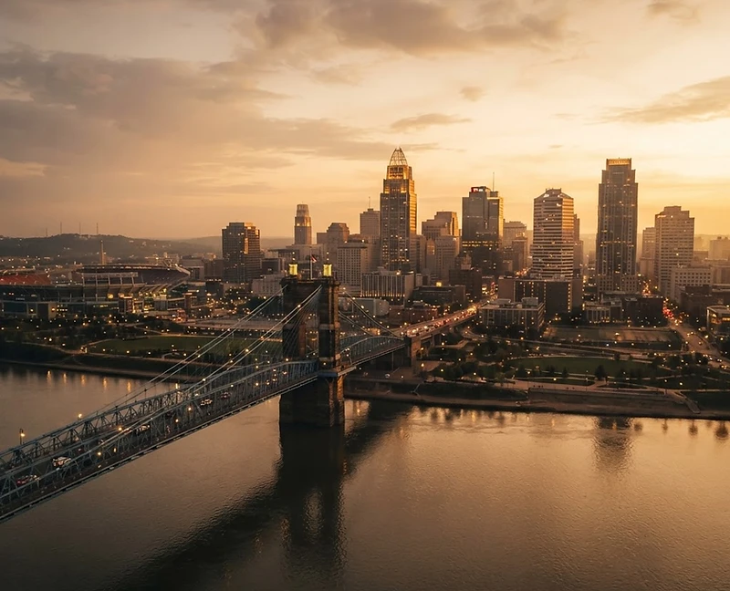 Cincinnati skyline at golden hour