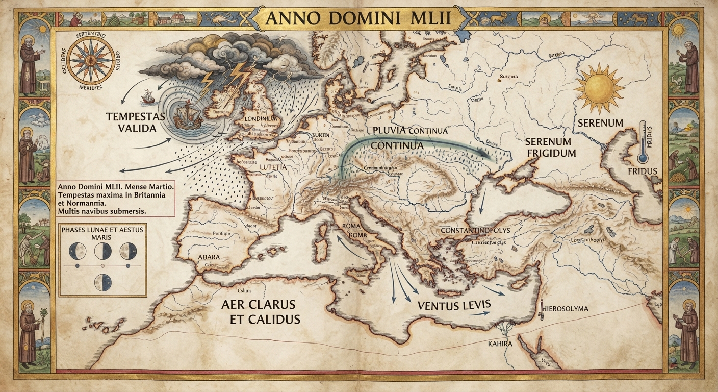 Anno Domini MLII — medieval Europe and North Africa with weather annotations