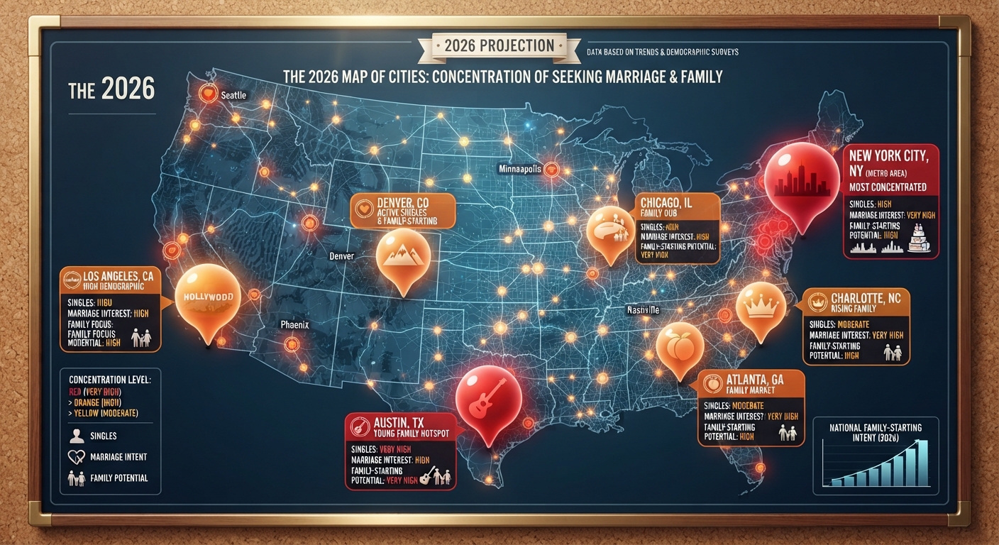 2026 Projection — concentration of seeking marriage and family across US cities