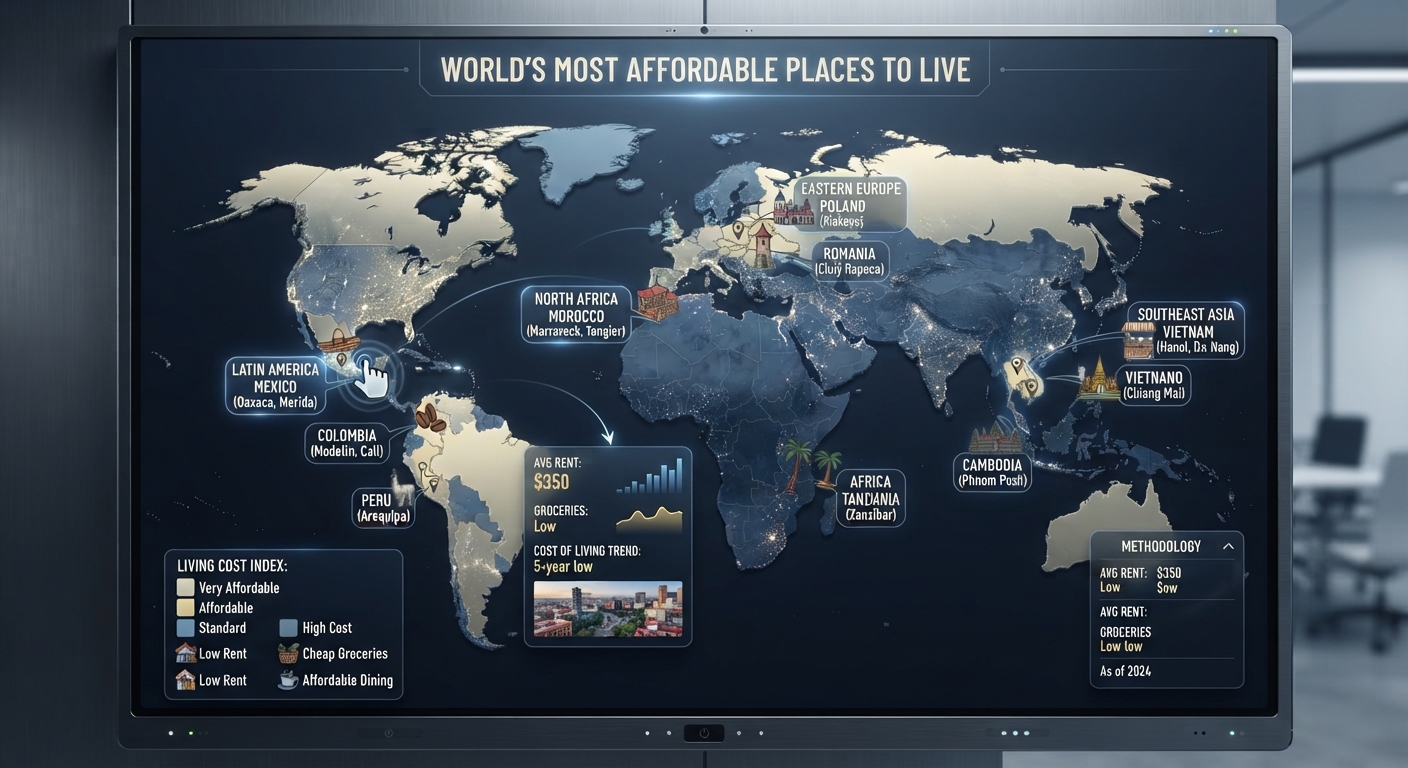 World's Most Affordable Places to Live — global living-cost index data map