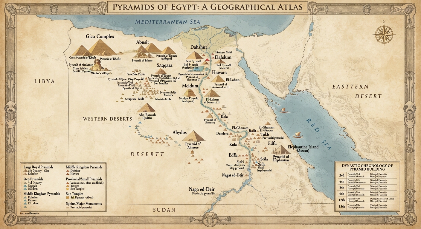 Pyramids of Egypt — a geographical atlas with dynastic chronology
