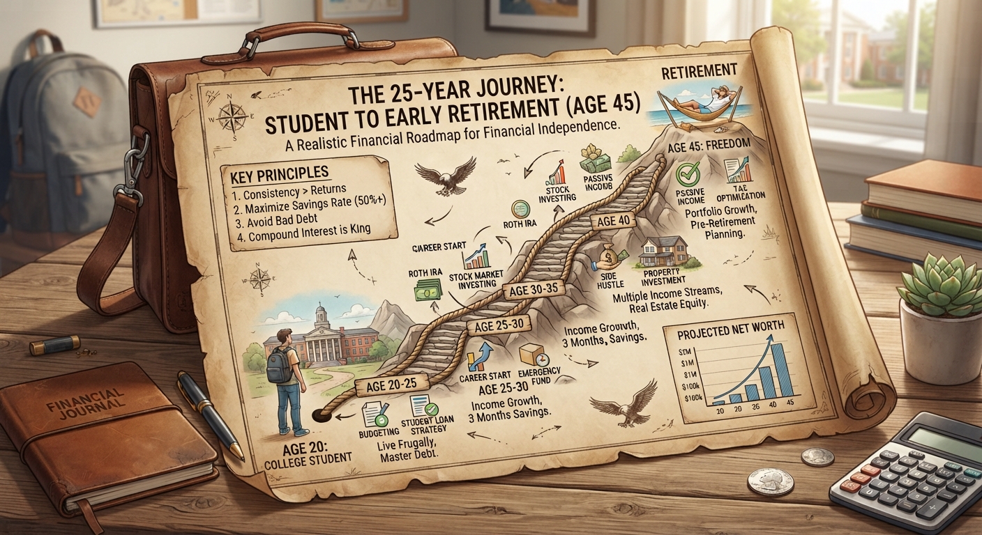 The 25-Year Journey — student to early retirement roadmap (age 45)