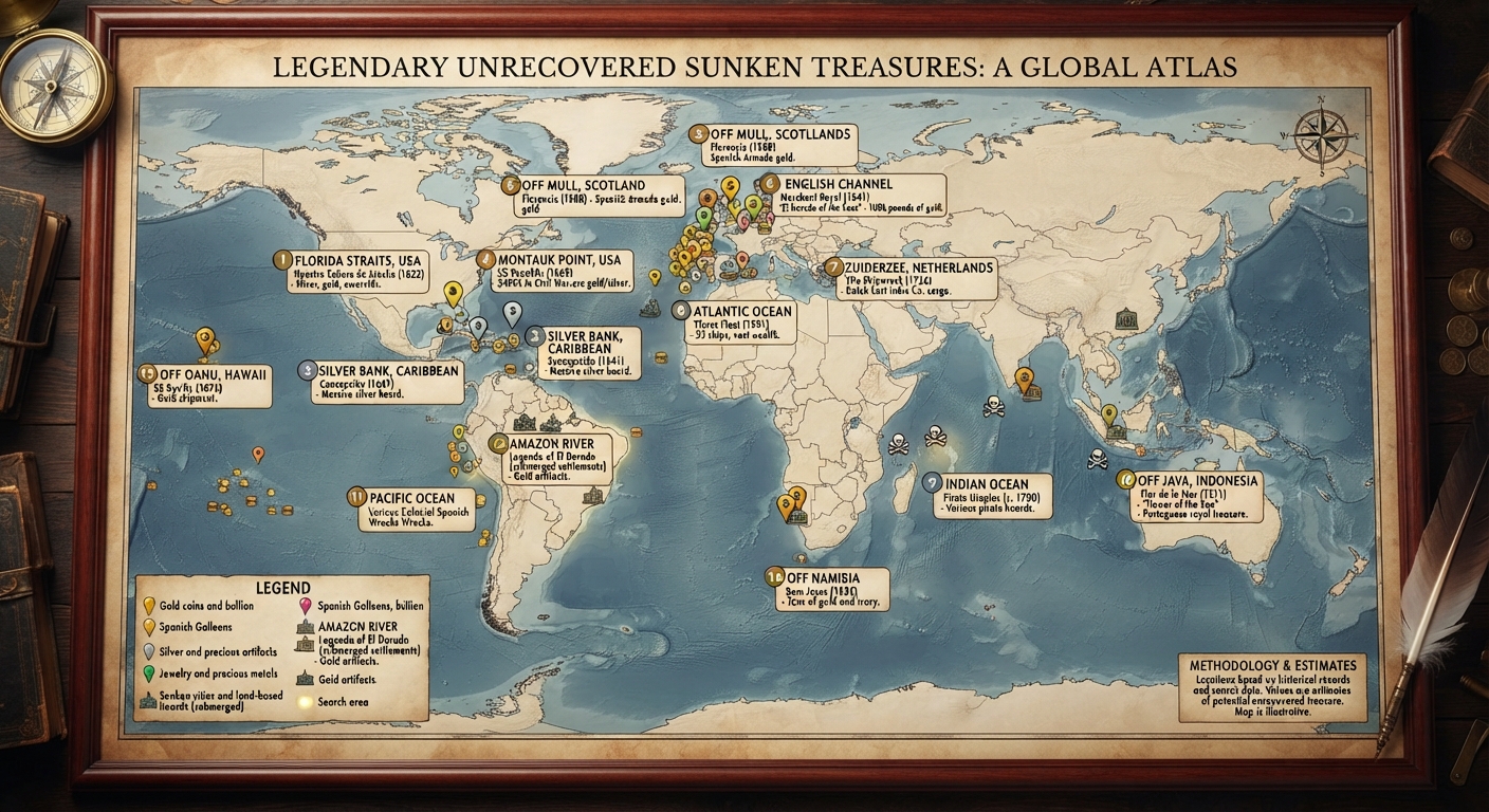 Legendary Unrecovered Sunken Treasures — a global atlas of lost wrecks and gold