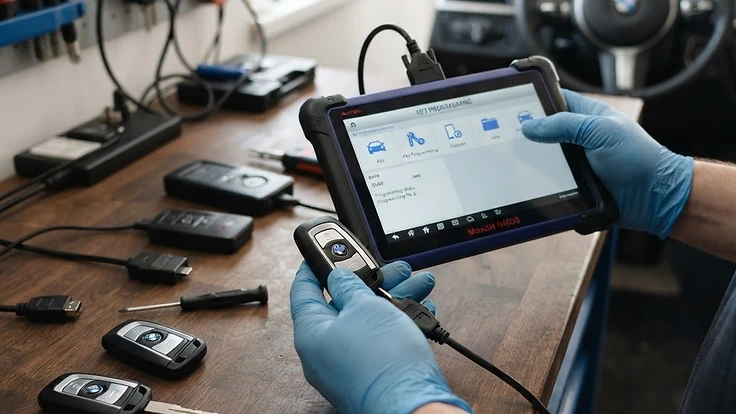 Car key fob programming with a diagnostic tablet