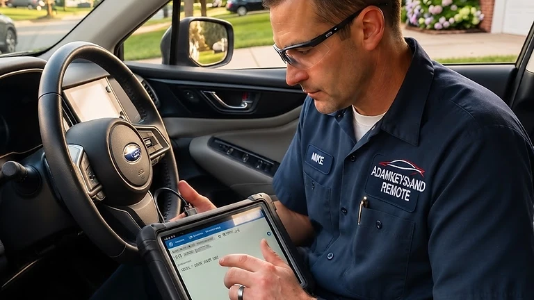 Locksmith programming a smart push-to-start key in Northern Virginia