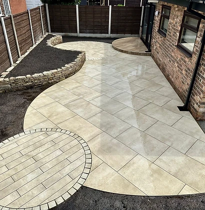 Diagonal Stone Tile Patio & Retaining Wall