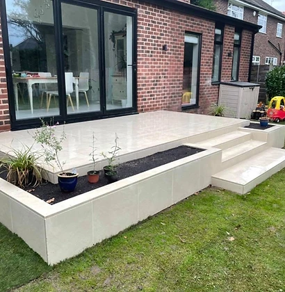Raised Tiled Patio & Garden Steps