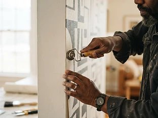 Master installer aligning a wallpaper seam