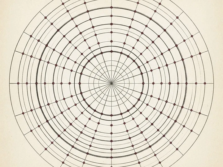 An abstract construct graph of concentric orbital arcs and radial measurement lines — the Gravity Pull Index framework.