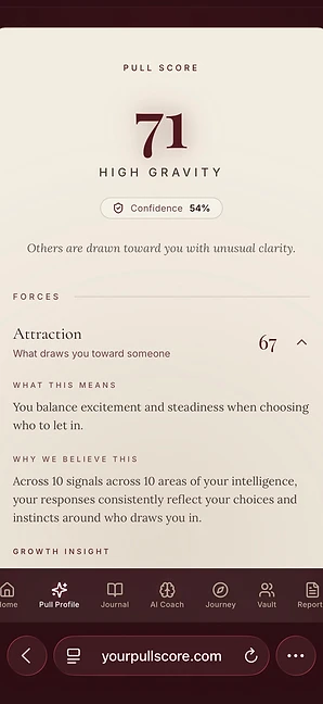 My Pull Score — a Pull Score result showing High Gravity, confidence and the forces behind it.