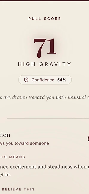 My Pull Score — the Pull Score detail surface: forces, what this means, and why we believe this.