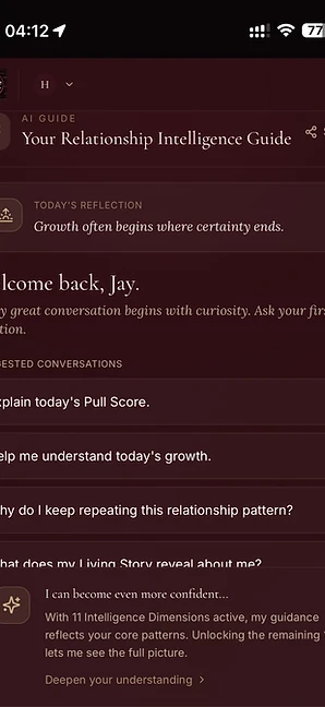 My Pull Score — the AI Guide surface, a space for guided reflection and continued exploration.