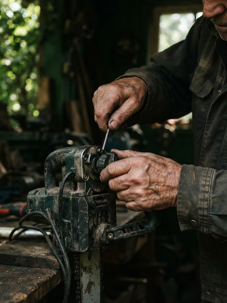 The weathered hands of a craftsman at work
