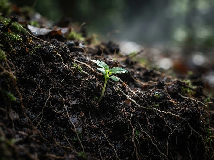 Healthy soil with new roots