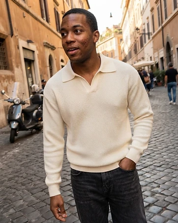 Marco wearing Wool Blend Seagull Collar Knit Sweater