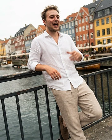 Daniel wearing Linen Casual Pants