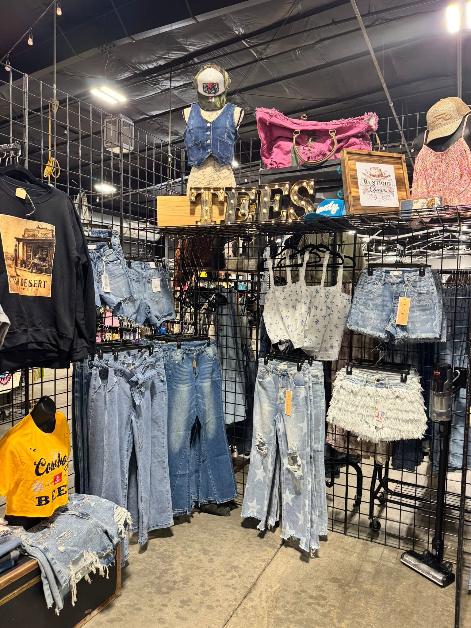 Rustique Charm tees and denim display