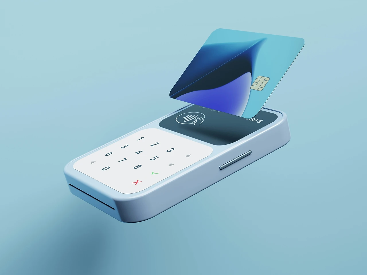 Floating payment terminal and card representing card-based business funding