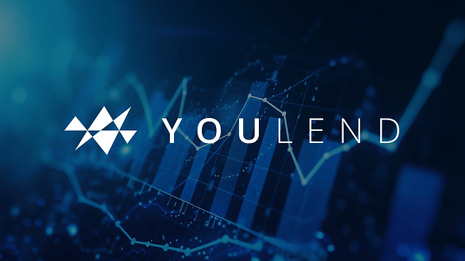 YouLend brand identity over a dark fintech data-visualization background