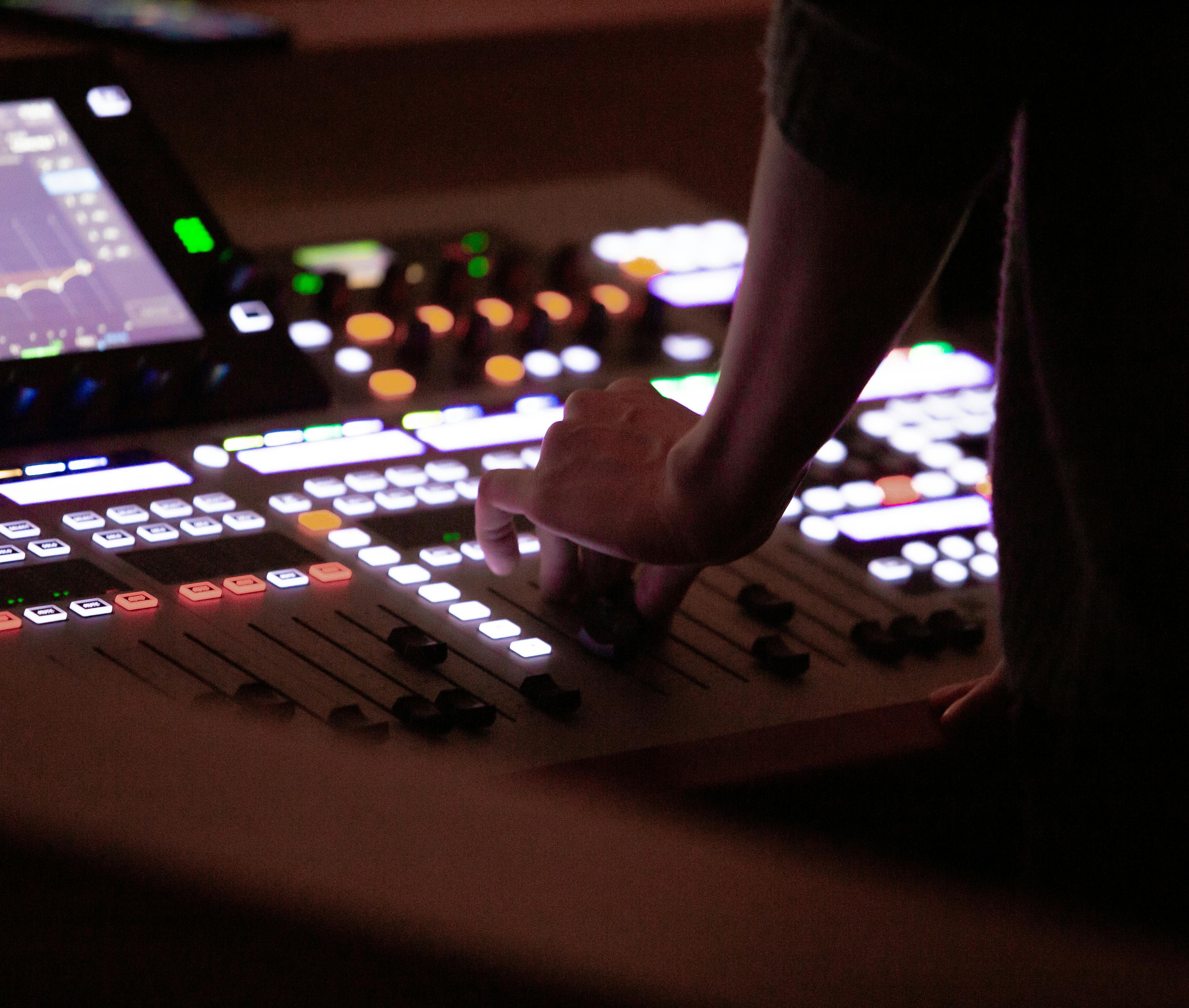Professional stage lighting rig with moving lights