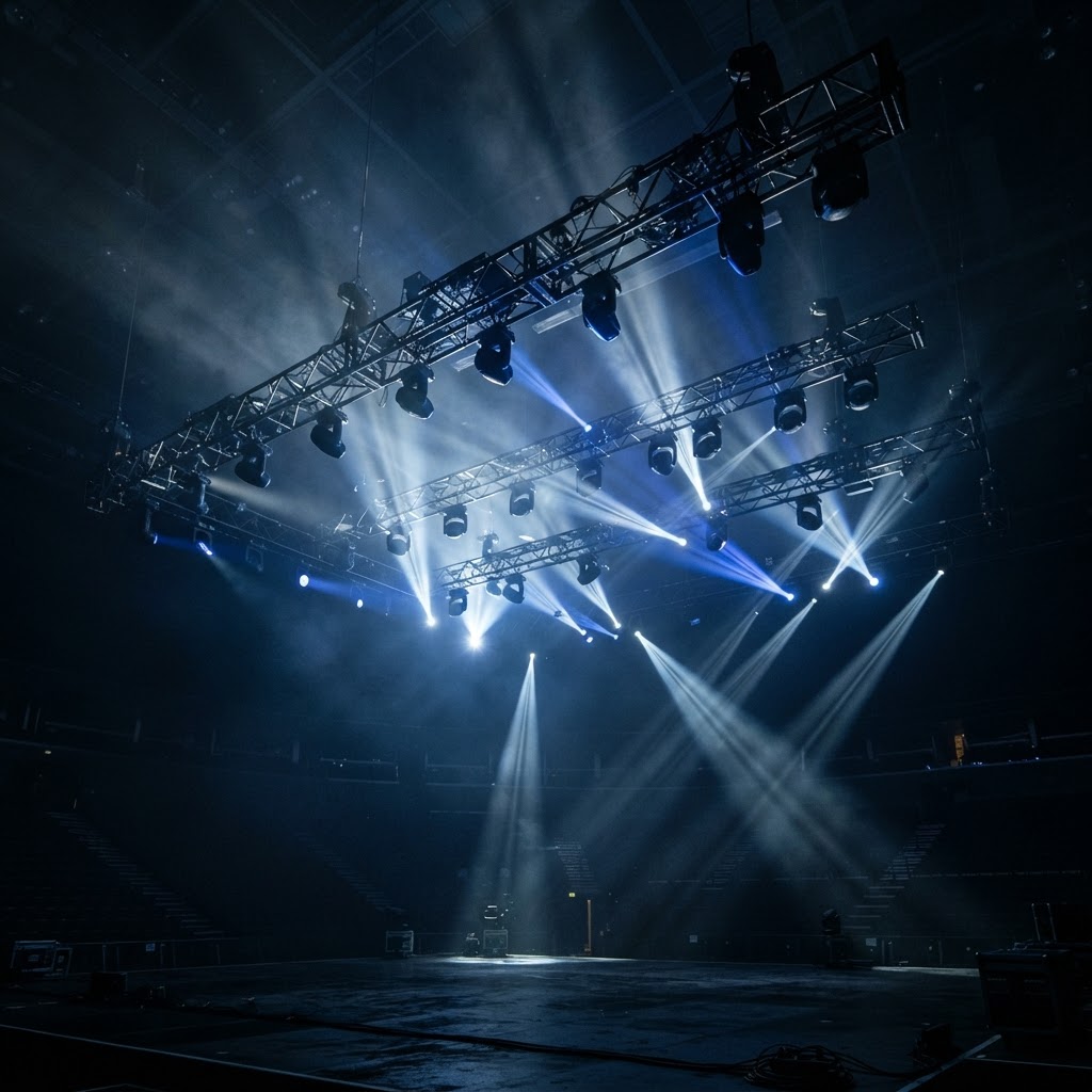 Empty stage with professional lighting truss