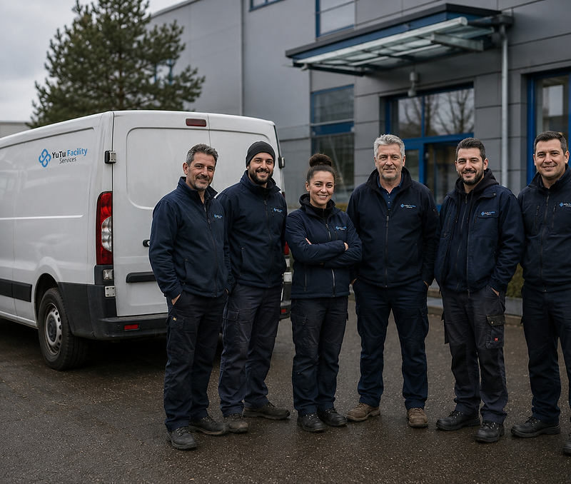 YuTu Facility Services Team vor Firmenauto in Wien