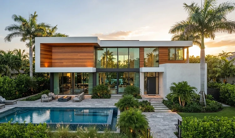 Modern Florida custom home with floor-to-ceiling glass — architectural photography