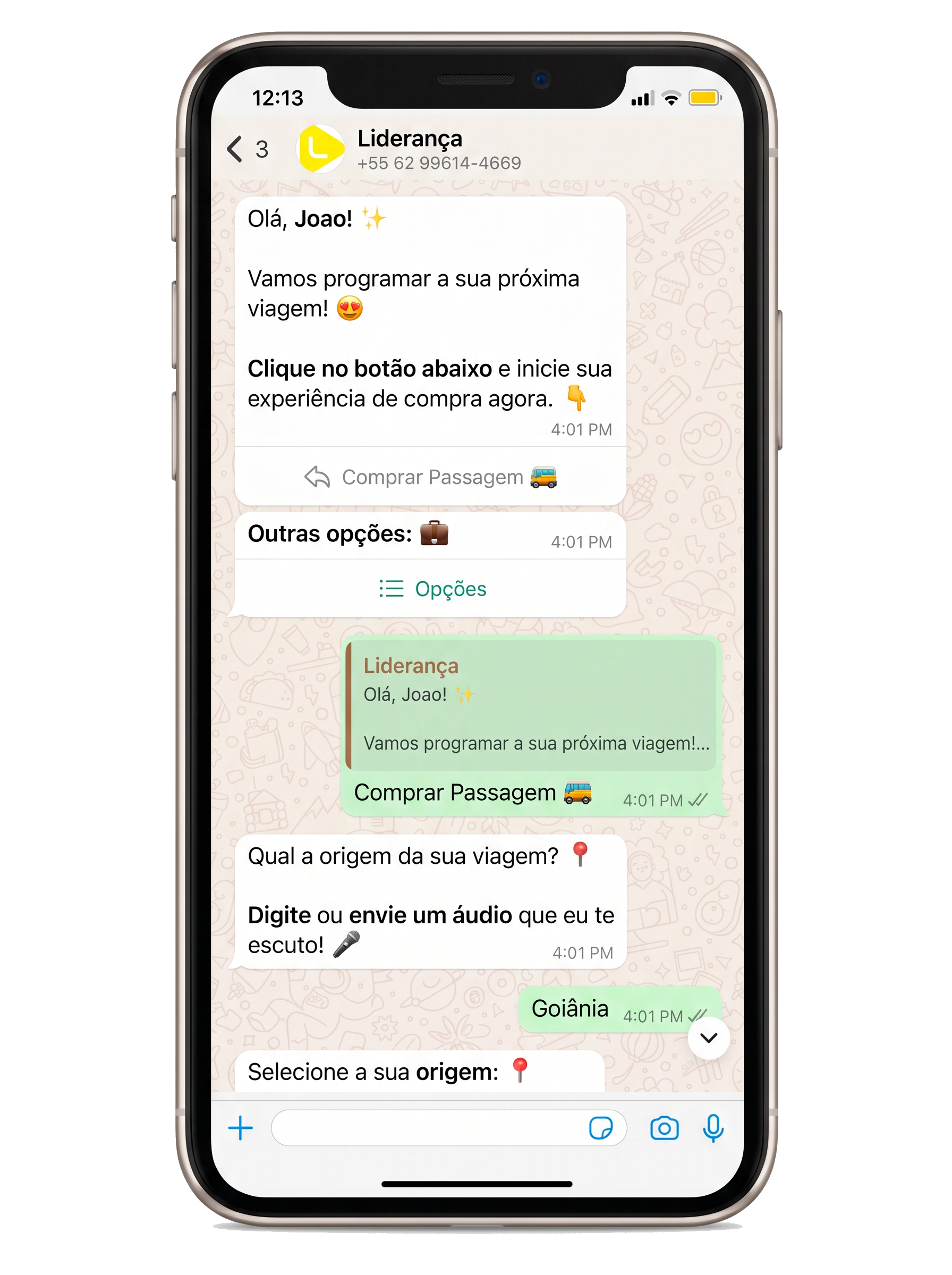 Atendimento de compra de passagens pelo WhatsApp