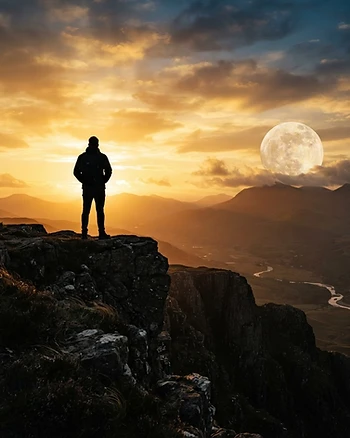 Robbie on a cliff at sunset