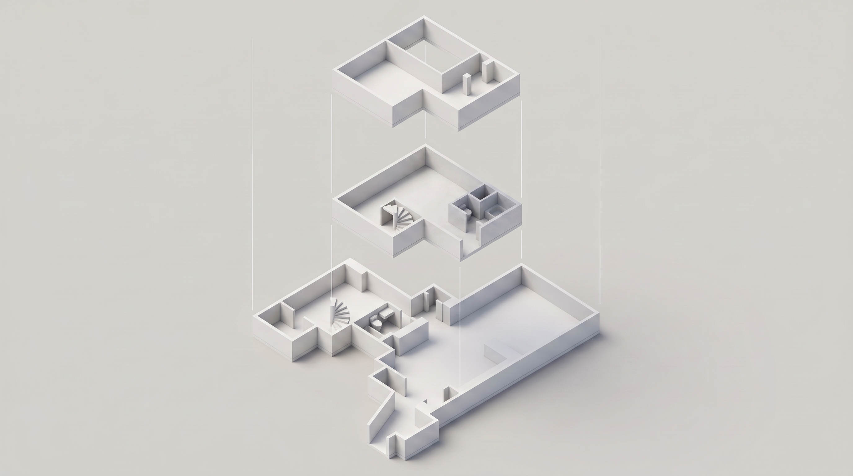 Exploded axonometric of the home's levels
