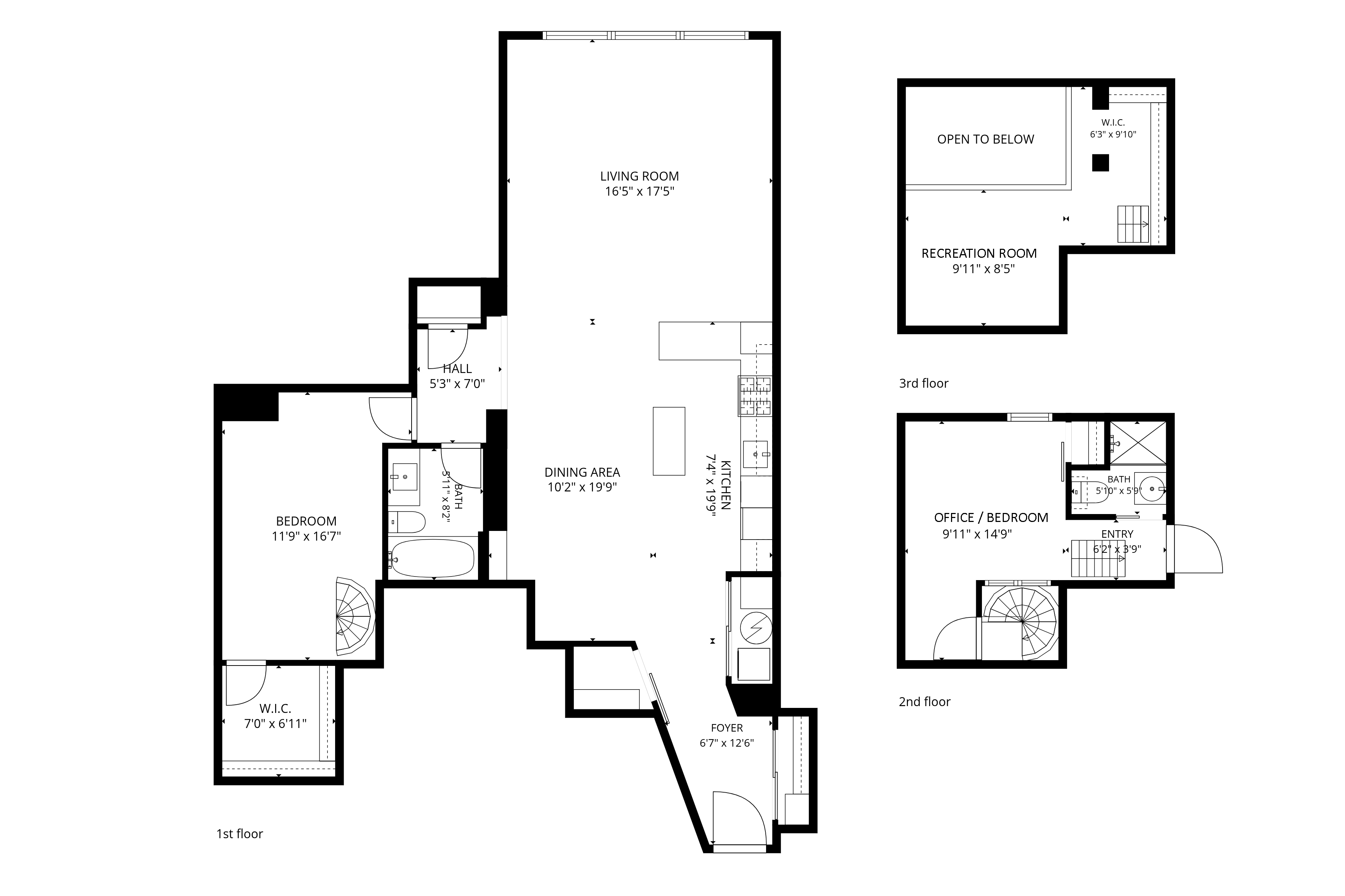Three-level floor plan