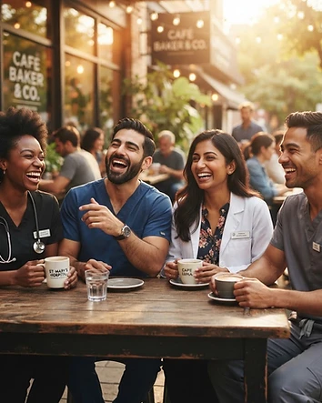 Healthcare professionals having fun, ready to connect