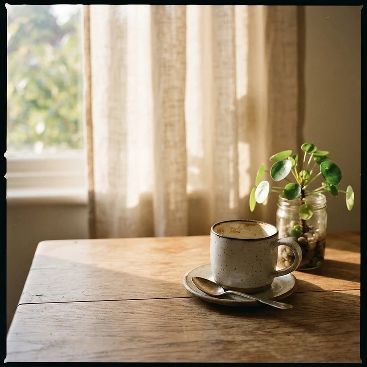 A quiet morning table with soft light