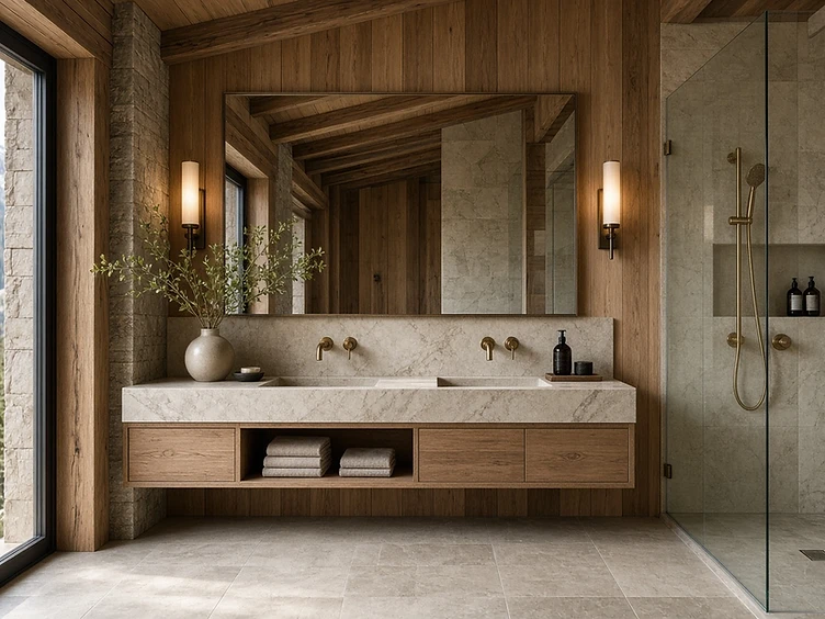 Spotless spa-style bathroom with double vanity in a Whistler mountain home