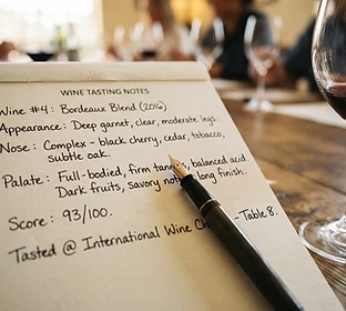 Wine judge's tasting notes and scorecard