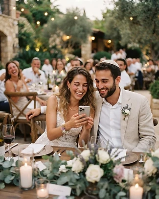 זוג ישראלי רגוע באירוע לאחר שסיים את אישורי ההגעה