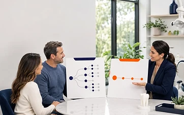 Dental patient and professionals comparing broad-network and coordinated-network plan paths