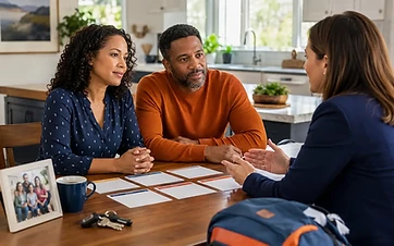 Couple reviewing family protection needs with an independent life insurance advisor
