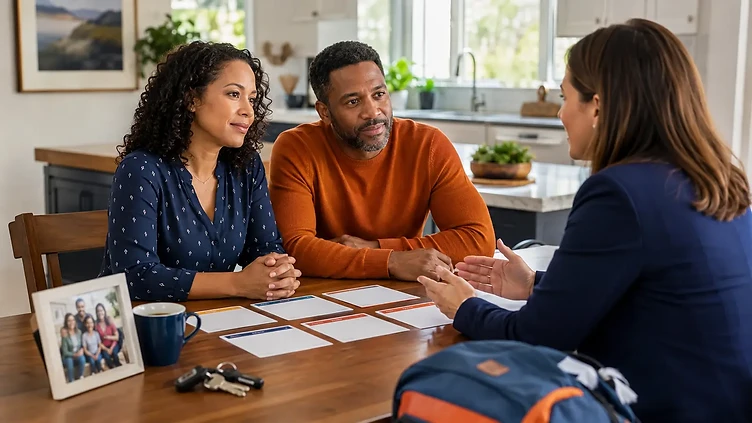 Couple reviewing family protection needs with an independent life insurance advisor