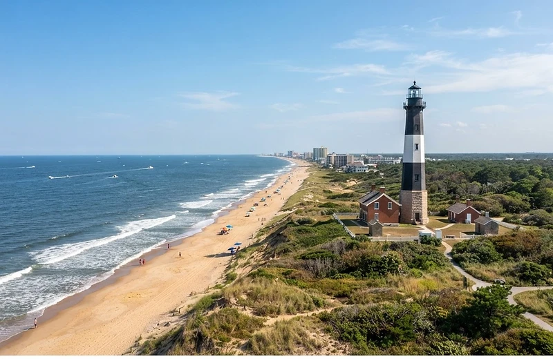 Cape Henry Lighthouse and the Virginia Beach coastline guiding insurance choices in Virginia