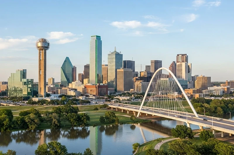 Dallas skyline and Reunion Tower representing insurance services in Texas