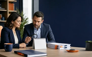 Customer and insurance educator reviewing a temporary calendar and coverage limitations